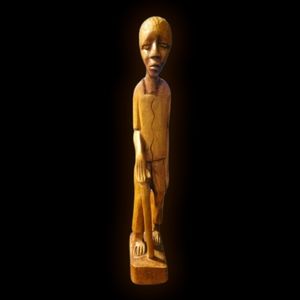 Vtg Hand Carved Wooden Sculpture Art Statue Man Came Walking Stick Barefoot